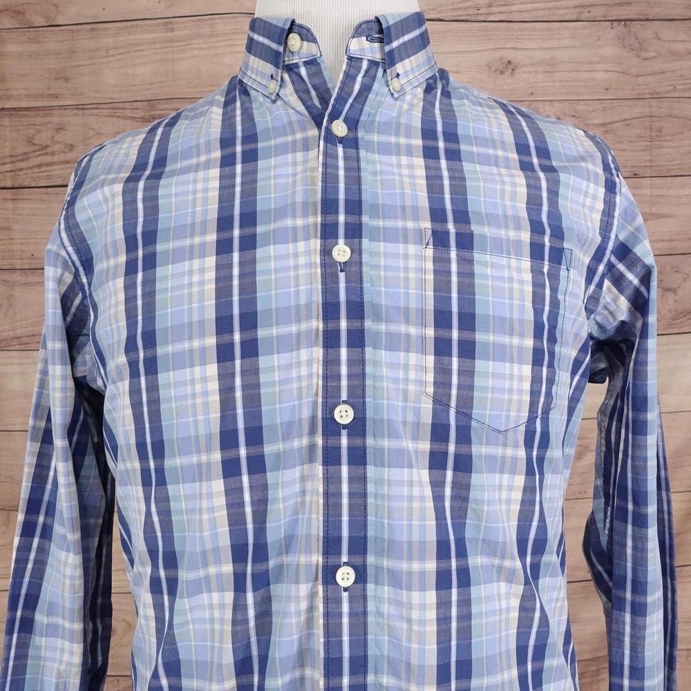 Banana Republic Shirt Mens M Blue Plaid Long Sleeve Button-Up Slim Fit